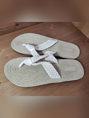 Source Unknown Light Beige Braided Rope Woven Flip Flop Sandals for Women
